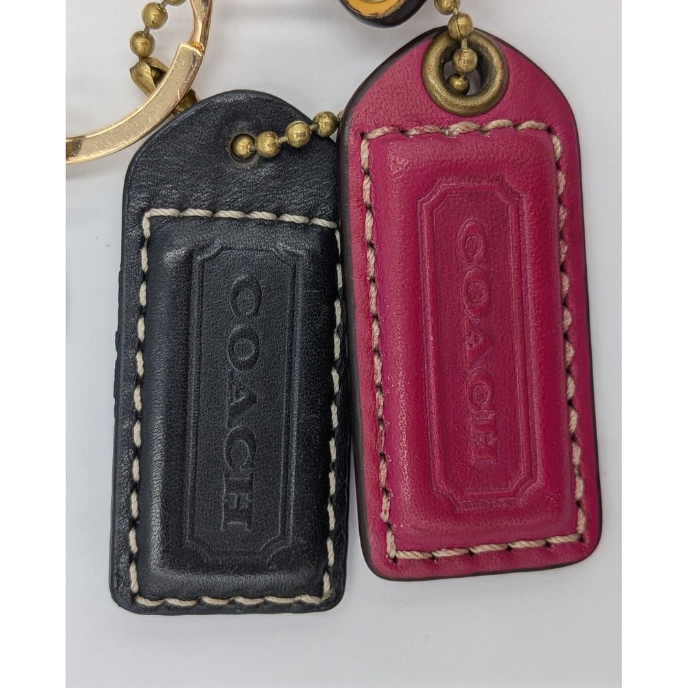 Coach Hangtags with Bag Charms Pink Yellow Black Leather Tassel Flowers Keychain - Picture 7 of 8